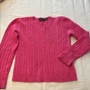 LAUREN by Ralph Lauren Vibrant Pink 100% Cashmere Cable Knit Sweater